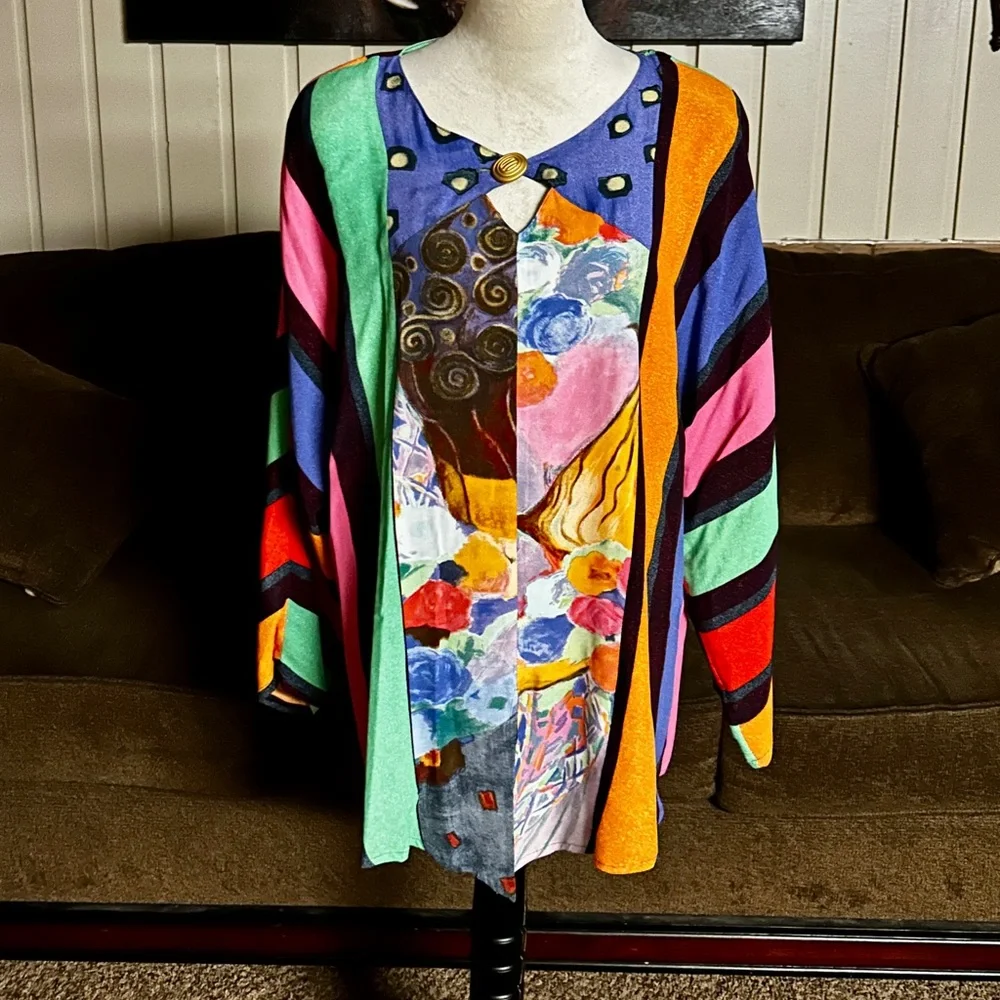 Carole Little ~ USA ~ Women’s Size 10 ~ Multi-Colors Striped & Polka Dots Blouse - Picture 1 of 12